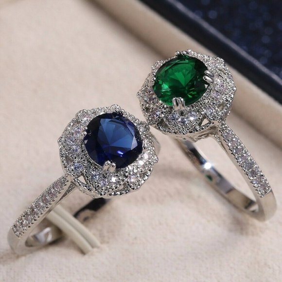 New Elegant Women Rings 925 Silver Sapphire Ring - Picture 5 of 5